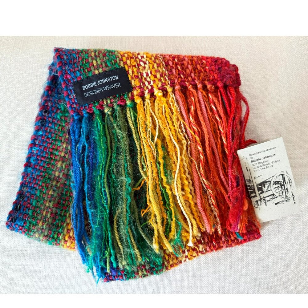NWT Bobbie Johnston Designer/weaver RAINBOW scarf wool cotton pride handwoven